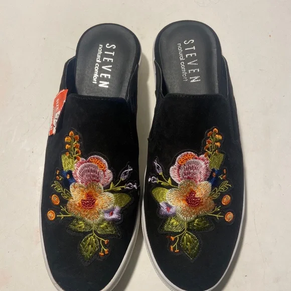 Steven natural comfort black floral fabric slide ons 9.5 NWT - Picture 6 of 6